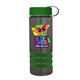 a transparent smoke bottle & green lid & green grip sergeant stripe - 24 oz tritan(tm) bottle with tethered lid, stripe bands, and digital imprint