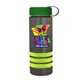 a transparent smoke bottle & green lid & lime-green grip sergeant stripe - 24 oz tritan(tm) bottle with tethered lid, stripe bands, and digital imprint