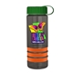 a transparent smoke bottle & green lid & orange grip sergeant stripe - 24 oz tritan(tm) bottle with tethered lid, stripe bands, and digital imprint