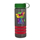 a transparent smoke bottle & green lid & red grip sergeant stripe - 24 oz tritan(tm) bottle with tethered lid, stripe bands, and digital imprint