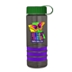 a transparent smoke bottle & green lid & violet grip sergeant stripe - 24 oz tritan(tm) bottle with tethered lid, stripe bands, and digital imprint