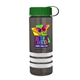 a transparent smoke bottle & green lid & white grip sergeant stripe - 24 oz tritan(tm) bottle with tethered lid, stripe bands, and digital imprint
