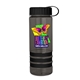 a transparent smoke bottle & black lid & black grip sergeant stripe - 24 oz tritan(tm) bottle with tethered lid, stripe bands, and digital imprint