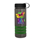 a transparent smoke bottle & black lid & green grip sergeant stripe - 24 oz tritan(tm) bottle with tethered lid, stripe bands, and digital imprint