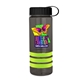 a transparent smoke bottle & black lid & lime-green grip sergeant stripe - 24 oz tritan(tm) bottle with tethered lid, stripe bands, and digital imprint
