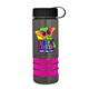 a transparent smoke bottle & black lid & pink grip sergeant stripe - 24 oz tritan(tm) bottle with tethered lid, stripe bands, and digital imprint