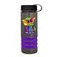 a transparent smoke bottle & black lid & violet grip sergeant stripe - 24 oz tritan(tm) bottle with tethered lid, stripe bands, and digital imprint
