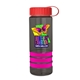 a transparent smoke bottle & red lid & pink grip sergeant stripe - 24 oz tritan(tm) bottle with tethered lid, stripe bands, and digital imprint