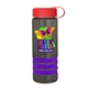 a transparent smoke bottle & red lid & violet grip sergeant stripe - 24 oz tritan(tm) bottle with tethered lid, stripe bands, and digital imprint