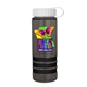a transparent smoke bottle & white lid & black grip sergeant stripe - 24 oz tritan(tm) bottle with tethered lid, stripe bands, and digital imprint