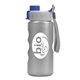 a gray with blue cap lid & silver bottle mini peak - 22 oz tritan(tm) metalike bottle with quick snap lid