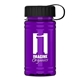 aerial view a black lid & transparent violet bottle upcycle - mini 16 oz rpet sports bottle with tethered lid, image 1 of 2