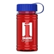 a blue lid & transparent red bottle upcycle - mini 16 oz rpet sports bottle with tethered lid