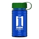 a green lid & transparent blue bottle upcycle - mini 16 oz rpet sports bottle with tethered lid