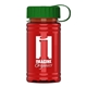 a green lid & transparent red bottle upcycle - mini 16 oz rpet sports bottle with tethered lid