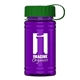 a green lid & transparent violet bottle upcycle - mini 16 oz rpet sports bottle with tethered lid