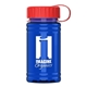 a red lid & transparent blue bottle upcycle - mini 16 oz rpet sports bottle with tethered lid