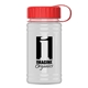 a red lid & eco white bottle upcycle - mini 16 oz rpet sports bottle with tethered lid