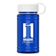 a white lid & transparent blue bottle upcycle - mini 16 oz rpet sports bottle with tethered lid