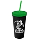 a black cup & translucent green lid & translucent green straw promotional personalized 24 oz stadium plastic tumbler cup with straw and lid