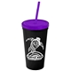 a black cup & translucent violet lid & translucent violet straw promotional personalized 24 oz stadium plastic tumbler cup with straw and lid