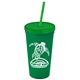 a green cup & translucent green lid & translucent green straw promotional personalized 24 oz stadium plastic tumbler cup with straw and lid