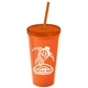 a orange cup & translucent orange lid & translucent orange straw promotional personalized 24 oz stadium plastic tumbler cup with straw and lid