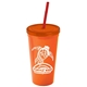 a orange cup & translucent orange lid & translucent red straw promotional personalized 24 oz stadium plastic tumbler cup with straw and lid