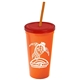 a orange cup & translucent red lid & translucent orange straw promotional personalized 24 oz stadium plastic tumbler cup with straw and lid