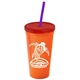 a orange cup & translucent red lid & translucent violet straw promotional personalized 24 oz stadium plastic tumbler cup with straw and lid