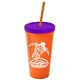 a orange cup & translucent violet lid & translucent orange straw promotional personalized 24 oz stadium plastic tumbler cup with straw and lid
