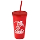 a red cup & translucent red lid & translucent red straw promotional personalized 24 oz stadium plastic tumbler cup with straw and lid