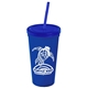 a royal blue cup & translucent blue lid & translucent blue straw promotional personalized 24 oz stadium plastic tumbler cup with straw and lid