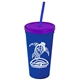 a royal blue cup & translucent violet lid & translucent blue straw promotional personalized 24 oz stadium plastic tumbler cup with straw and lid