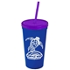 a royal blue cup & translucent violet lid & translucent violet straw promotional personalized 24 oz stadium plastic tumbler cup with straw and lid