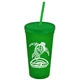 a translucent green cup & translucent green lid & translucent green straw promotional personalized 24 oz stadium plastic tumbler cup with straw and lid