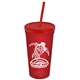 a translucent red cup & translucent red lid & translucent red straw promotional personalized 24 oz stadium plastic tumbler cup with straw and lid