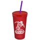 a translucent red cup & translucent red lid & translucent violet straw promotional personalized 24 oz stadium plastic tumbler cup with straw and lid