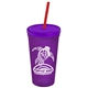 a translucent violet cup & translucent violet lid & translucent red straw promotional personalized 24 oz stadium plastic tumbler cup with straw and lid