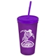 a translucent violet cup & translucent violet lid & translucent violet straw promotional personalized 24 oz stadium plastic tumbler cup with straw and lid