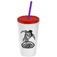 a white cup & translucent red lid & translucent violet straw promotional personalized 24 oz stadium plastic tumbler cup with straw and lid