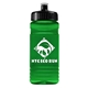 aerial view a black lid & transparent green bottle 20 oz upcycle rpet bottle push pull lid, image 1 of 2