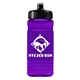 aerial view a black lid & transparent violet bottle 20 oz upcycle rpet bottle push pull lid, image 1 of 2