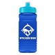 a cyan lid & transparent blue bottle 20 oz upcycle rpet bottle push pull lid
