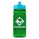 a cyan lid & transparent green bottle 20 oz upcycle rpet bottle push pull lid