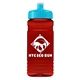 a cyan lid & transparent red bottle 20 oz upcycle rpet bottle push pull lid