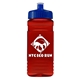 a navy blue lid & transparent red bottle 20 oz upcycle rpet bottle push pull lid