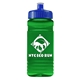 a royal blue lid & transparent green bottle 20 oz upcycle rpet bottle push pull lid