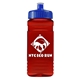 a royal blue lid & transparent red bottle 20 oz upcycle rpet bottle push pull lid