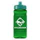 a teal lid & transparent green bottle 20 oz upcycle rpet bottle push pull lid